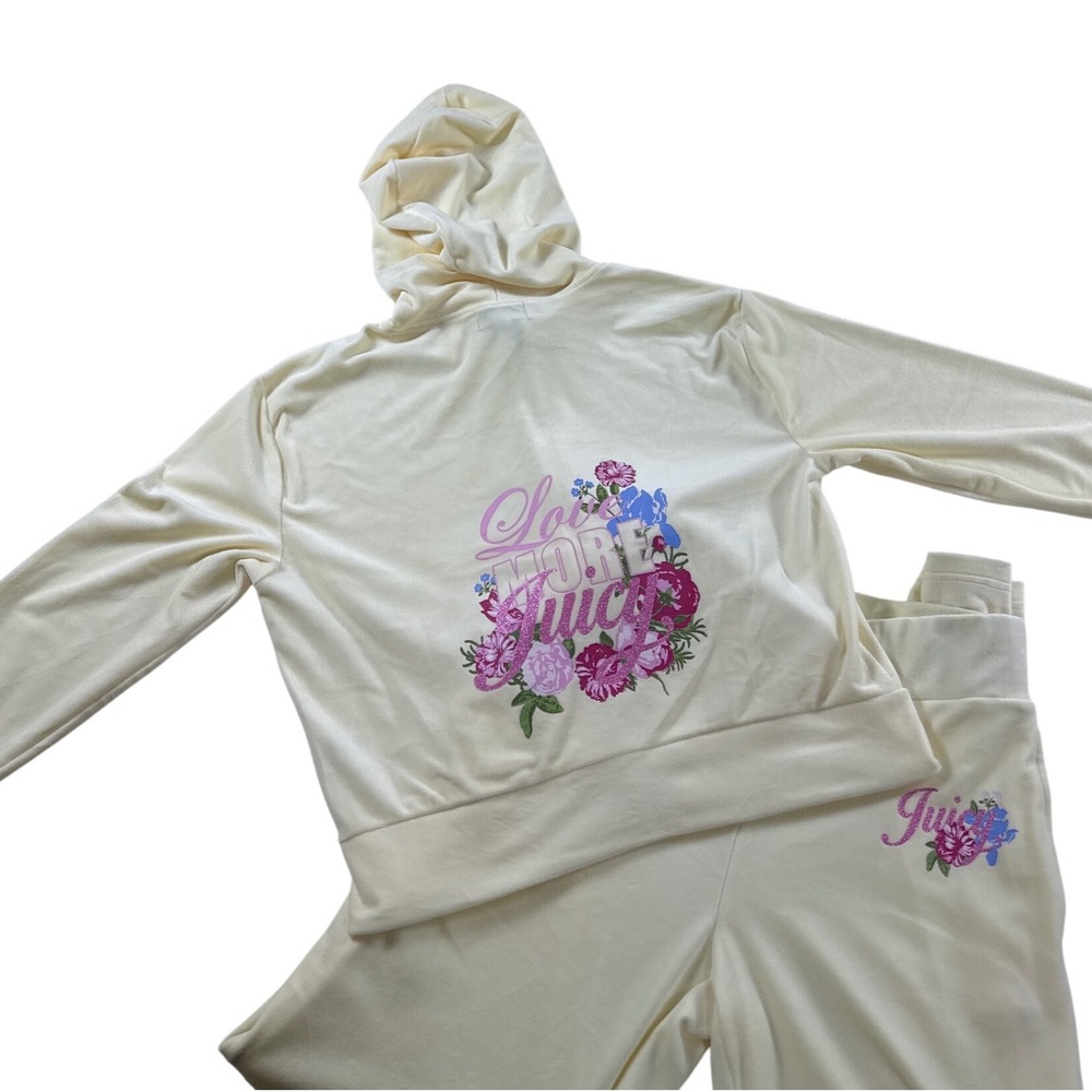 Juicy Couture Velour Tracksuit Set Soft Yellow Floral Love More Juicy Small NEW
